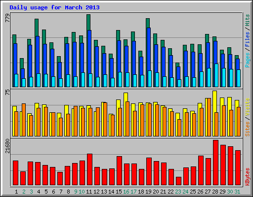 Daily usage for March 2013